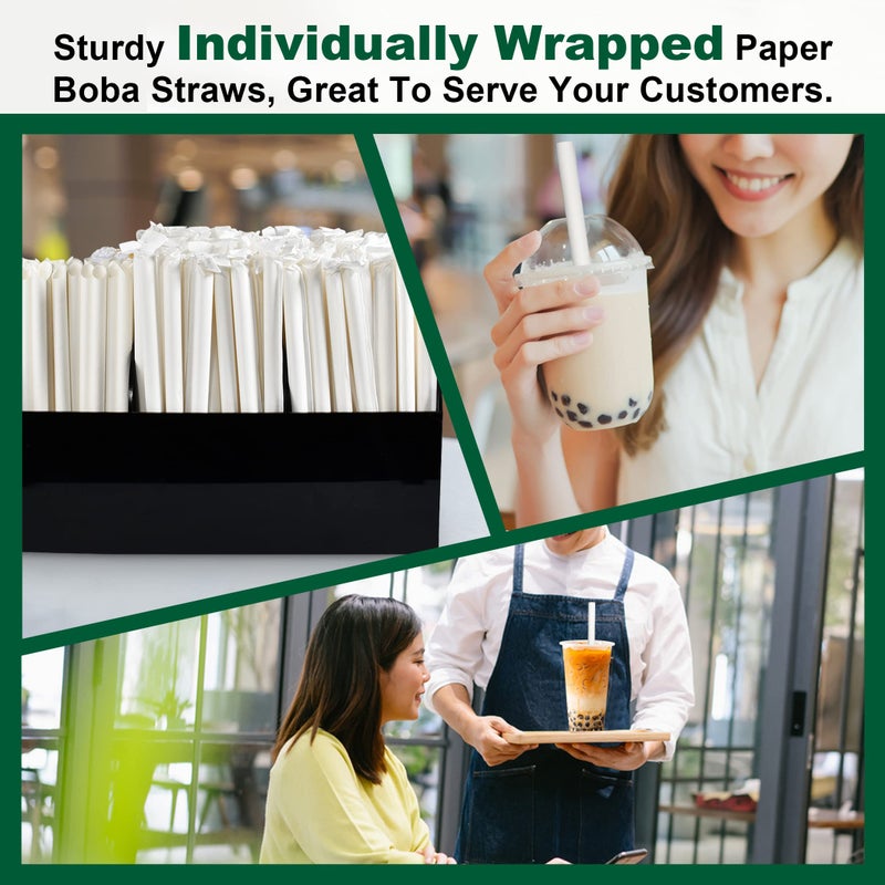 Chunspak 9 Inch Individually Wrapped Disposable White Paper Boba Straws, Bubble Tea Straws 100 Counts, 0.5"/12mm Wide - Pointed End, Extra Thick, Fat - Eco-friendly Biodegradable - Image 4